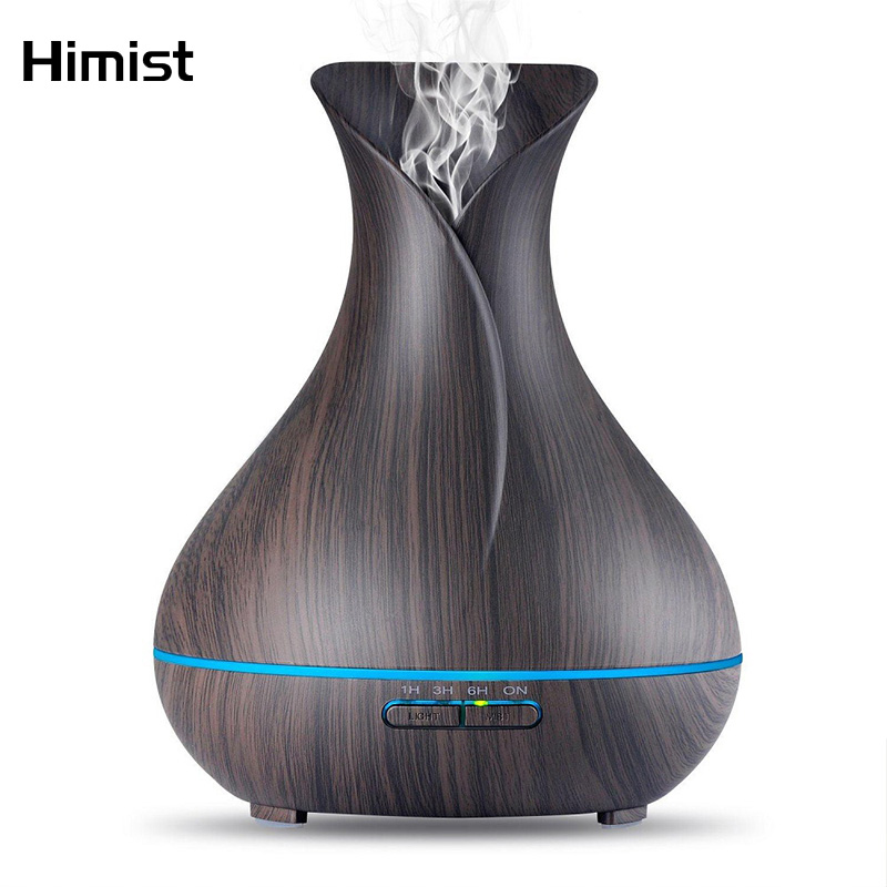 400 Ml Aromatherapie Luchtbevochtiger Hout Aroma Essentiële Olie Diffuser 7 Kleur Veranderende Led Voor Office Home Decor Vaas