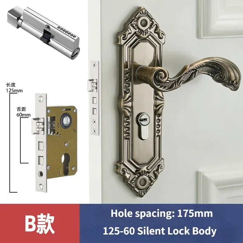 Cerradura de manija de puerta Retro de estilo europeo, cerradura Interior Vintage de aleación de aluminio para dormitorio, cerraduras de puerta de seguridad antirrobo para habitación del hogar: Champán
