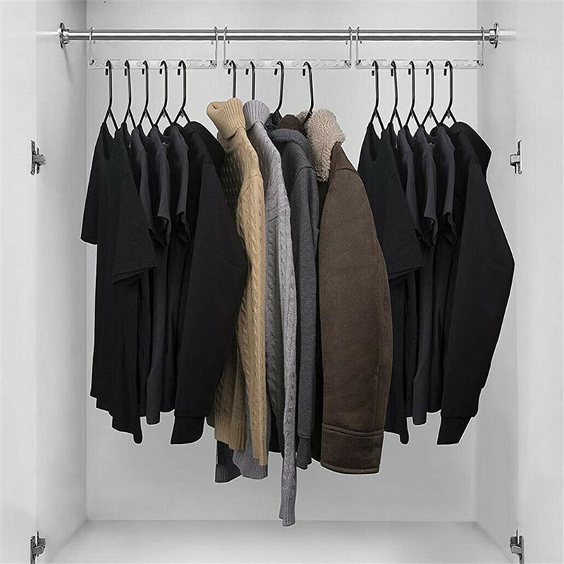 Perchas de ropa multiusos, barra de armario, perchero, organizador de ropa de plata, ahorro de espacio, con gancho, 6 uds.