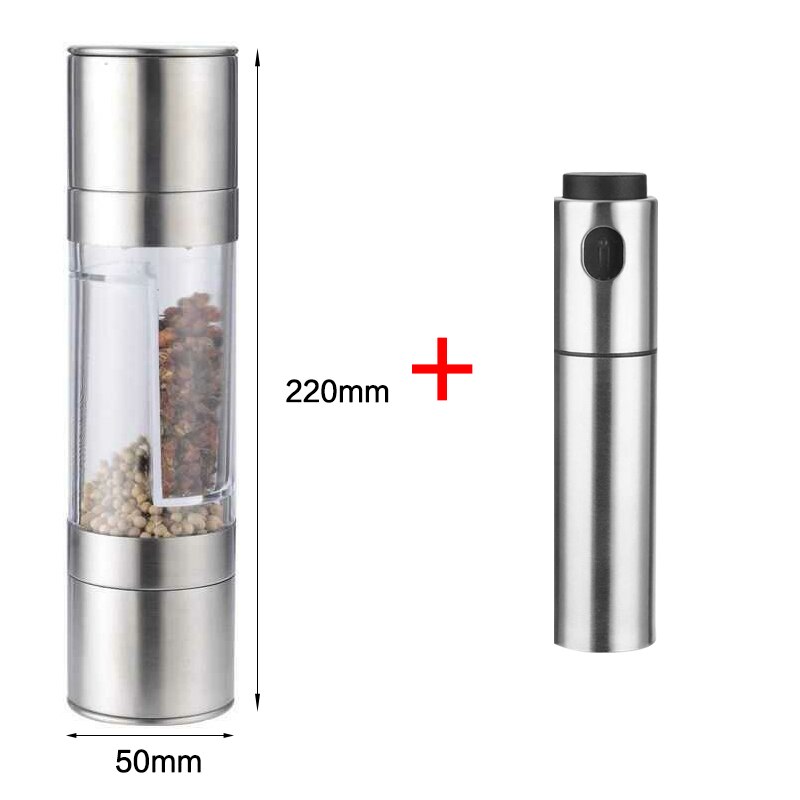 Molinillo Manual de plástico/acero inoxidable para sal y pimienta, contenedores de molino de especias, utensilios de cocina, botella de vidrio para especias: 2 in 1 Grinder A