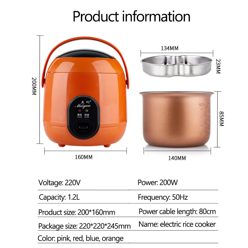 Mini cuiseur à riz et vapeur alimentaire, 220V, Pot de cuisson, chauffage Portable, boîte à Lunch, bouillie pour soupe, cuiseur alimentaire multifonctionnel, 1,2 l