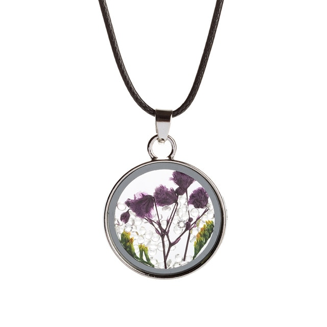 Real Natural Dried Flower Necklace Round Glass Pendant Necklace For Women Jewelry Mother's Day: Color6