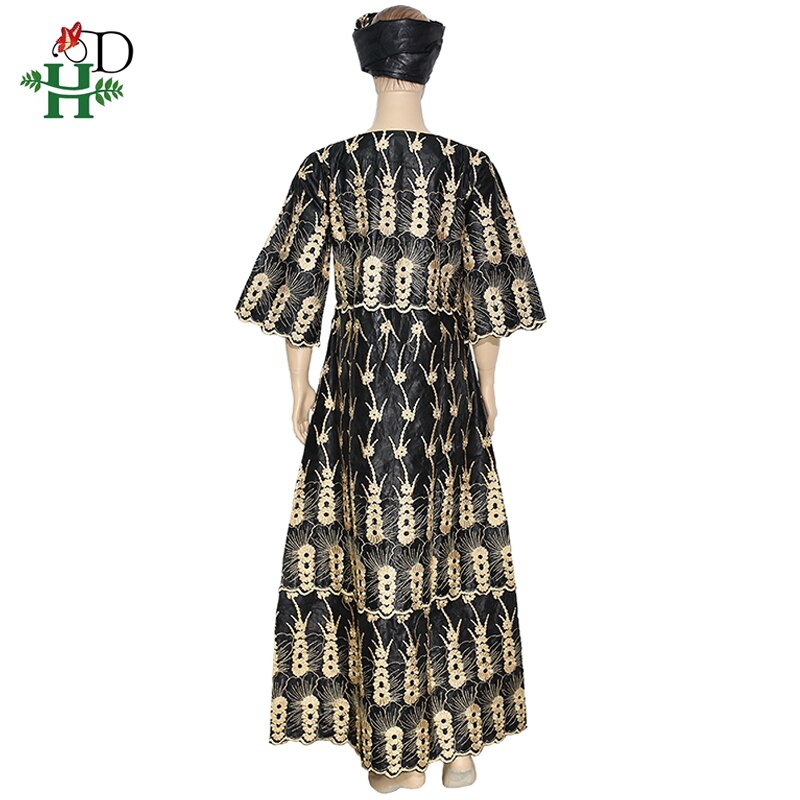 H &Ampere; D Bazin Riche Dashiki Kleid Südafrika Damen ankara Kleider Gold Schwarz Stickerei Roben Africaines Nigerian Hochzeit