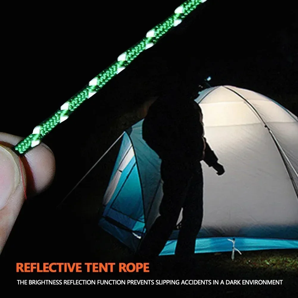 Utomhus vindtätt rep camping reflekterande guylina 4mm tjocka tältrep tillbehör snörelås presenning fastspänning hållbar tältlina