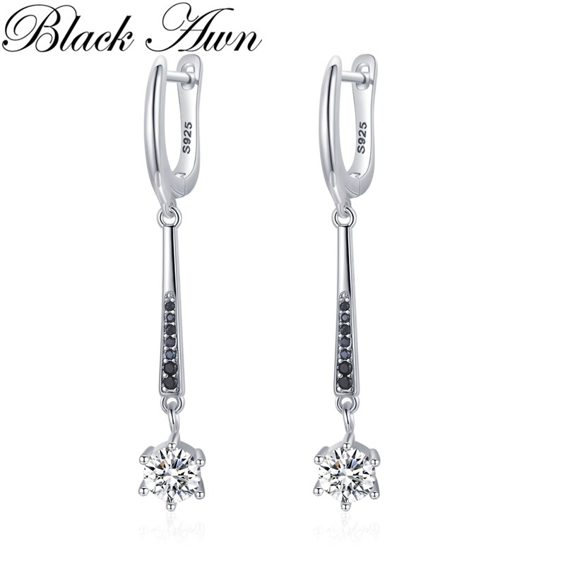 Zwart Awn Oorringen Voor Vrouwen Classic 925 Sterling Zilver Trendy Spinel Engagement Fine Sieraden I216