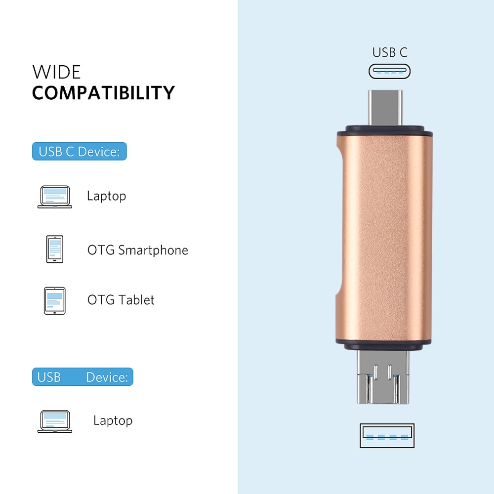 5-en-1 USB leer TF adaptador de lector de tarjeta de memoria USB tipo C adaptador de OTG portátil con USB hembra interfaz para PC ordenador