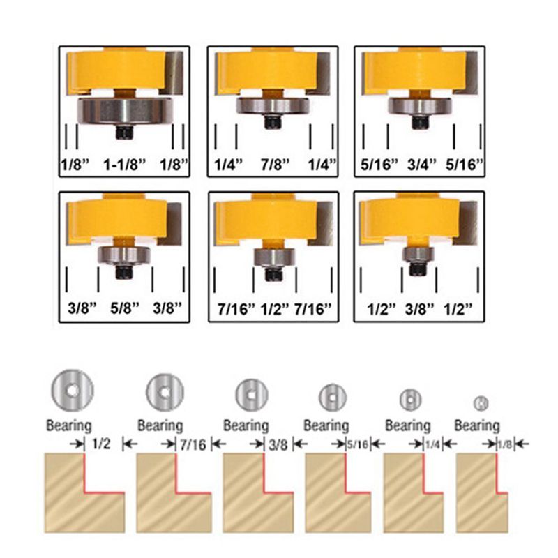 1/4 Inch Shank Rabbeting Router Bit with 6 Bearings Set for Multiple Depths 1/8 inch, 1/4 inch, 5/16 inch, 3/8 inch, 7/16 inch