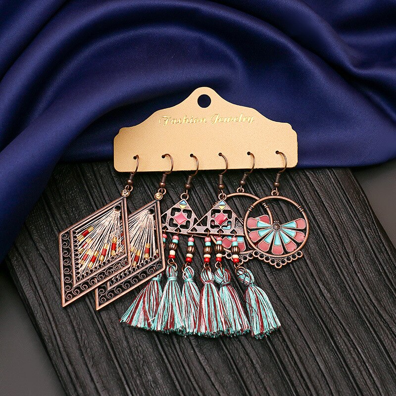 Vintage etniczne kolczyki Boho ze stopu zestaw Indian biżuteria Tassel spadek kolczyki dla kobiet kwiat biżuteria akcesoria: Style 7