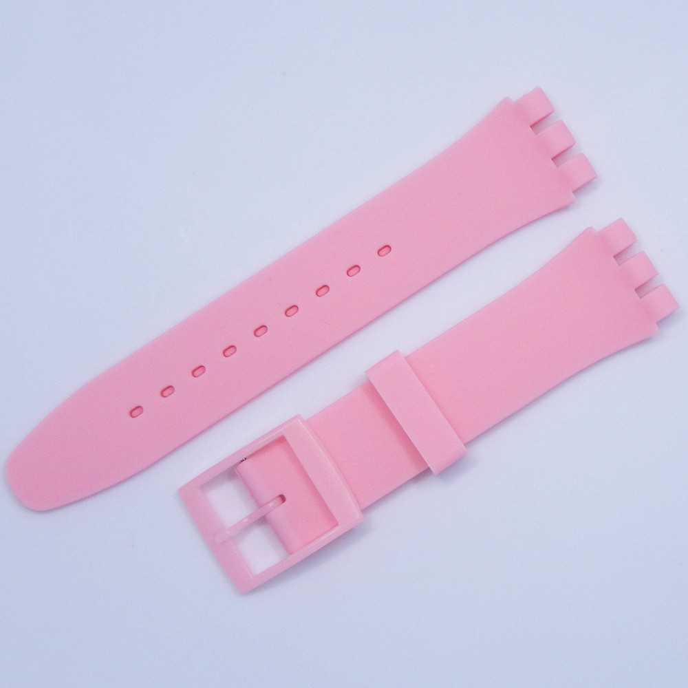 Correa de reloj para Swatch, accesorios de pulsera de silicona de goma, 17mm, 19mm, 20mm: S / Castaño