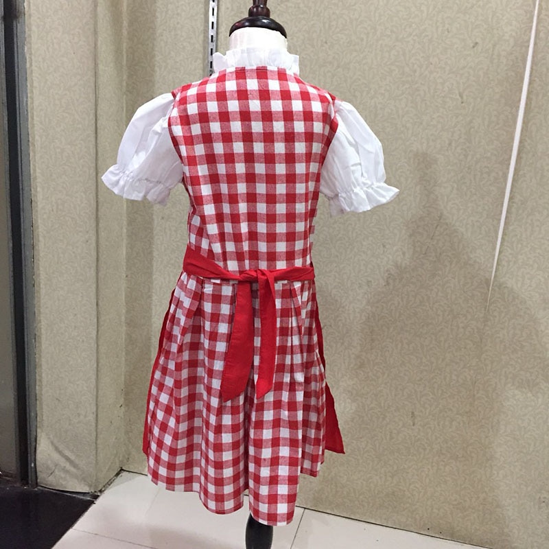 Barn flickor tysk oktoberfest dirndl piga kostym bonde snörning förkläde bomull klänning puffärmar outfit för barn flickor 3-10t