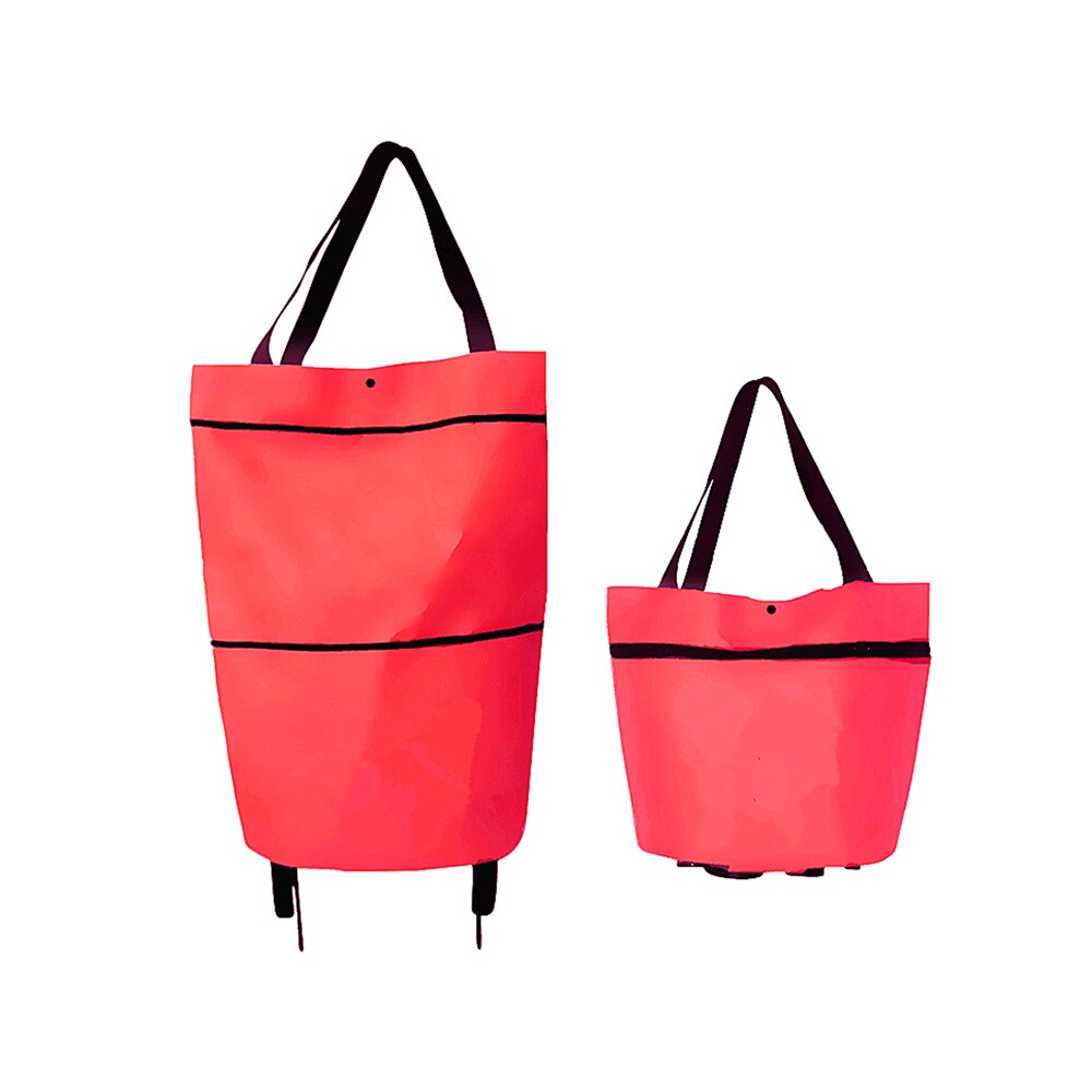 Foldbar indkøbsvogn tote taske 2 in 1 foldbar indkøbskurv bærbar foldbar indkøbsvogn trolley tote bag: Rød