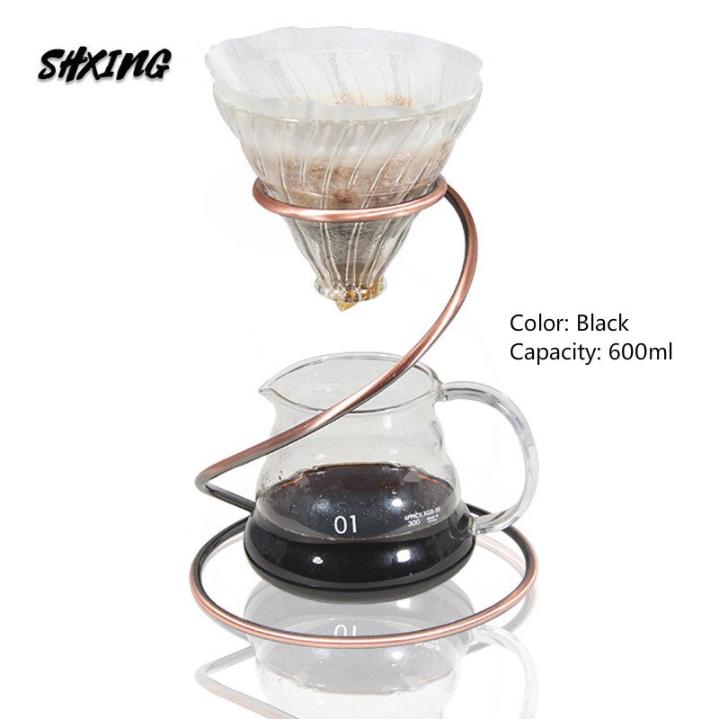 Kaffe  v60 sæt med spiralholder, der understøtter kaffedeling pot 600ml valgfri farve stil kaffe håndstanseværktøj: Tredelt dragt 02