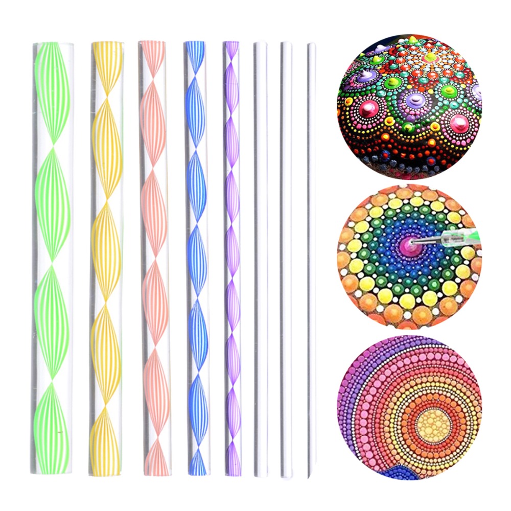 8pcs DIY Craft Mandala Stencils Dot Painting Mandala Stone Embossing Starter Kit Drawing Painting Pen Dotting Kids Craft DIY