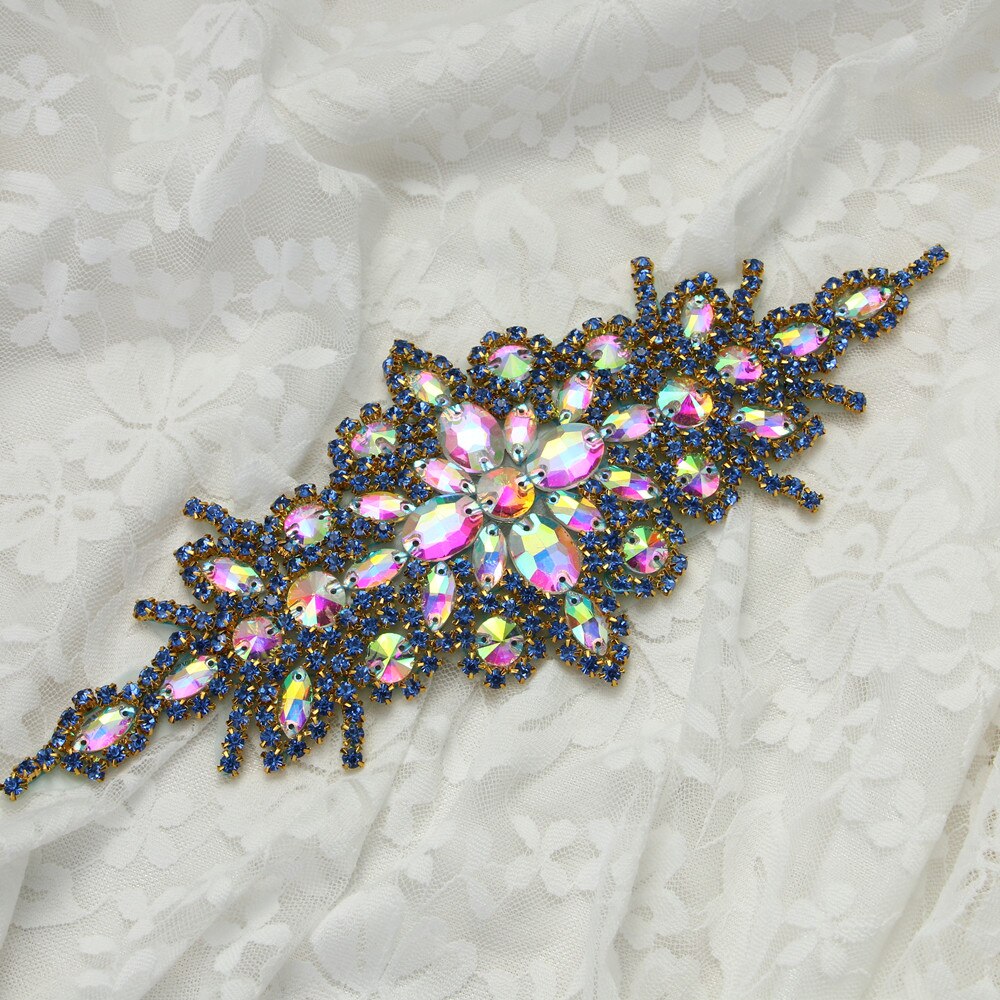 24 x 9cm rhinestone bryllup applikation patches strass motiver krystal sten applikationer jern patch til kvinder aften kjole bælte