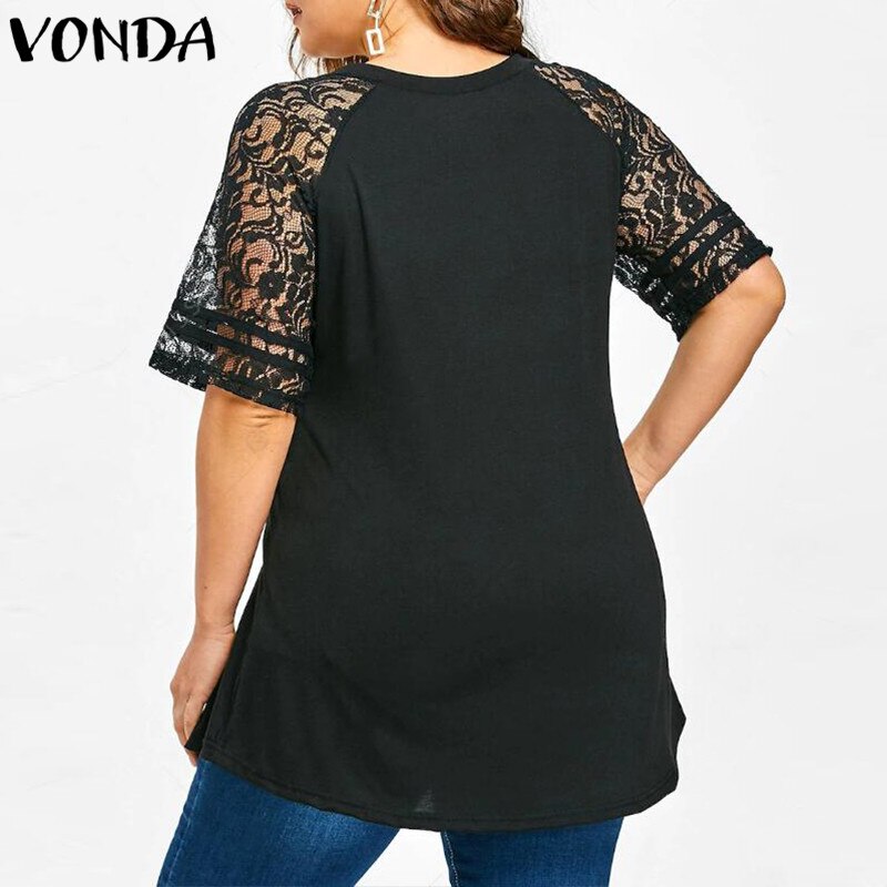 Vonda zwangerschapsblouses en tops zomer sexy kant uitgehold effen shirts femme bohemian zwangerschapsblouses losse blouse
