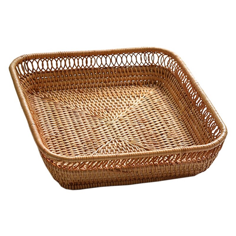 BESTonZON Gevlochten opbergmand vierkant opbergkist voedsel serveermand fruitmand broodmand 40x30x12 cm geweven rekmand desktop organizer multifunctionele opslag