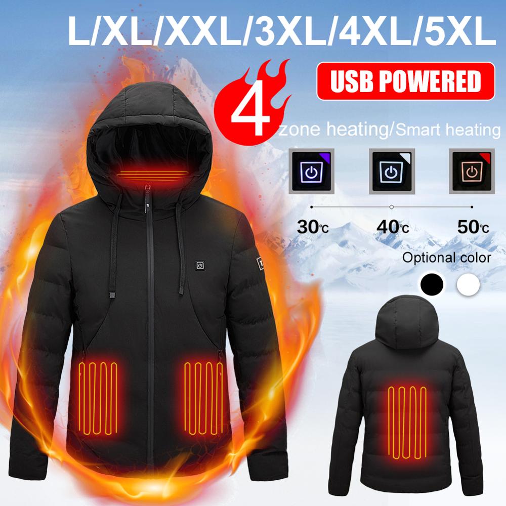 Heating Clothing Jacket Heating Cotton Clothing USB Three-Speed 4 Zones Electric Heating Slim Coat -40℃ Winter Outdoor