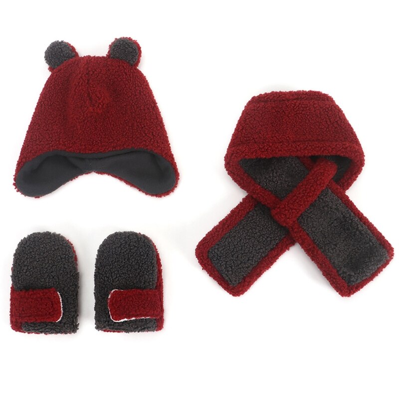 Drie Stuk Hoeden Sjaal Handschoenen Set Kinderen Hoed Winter Warm Gebreide Muts Herfst Winter Gilr En Jongen Mode Sets: Maroon
