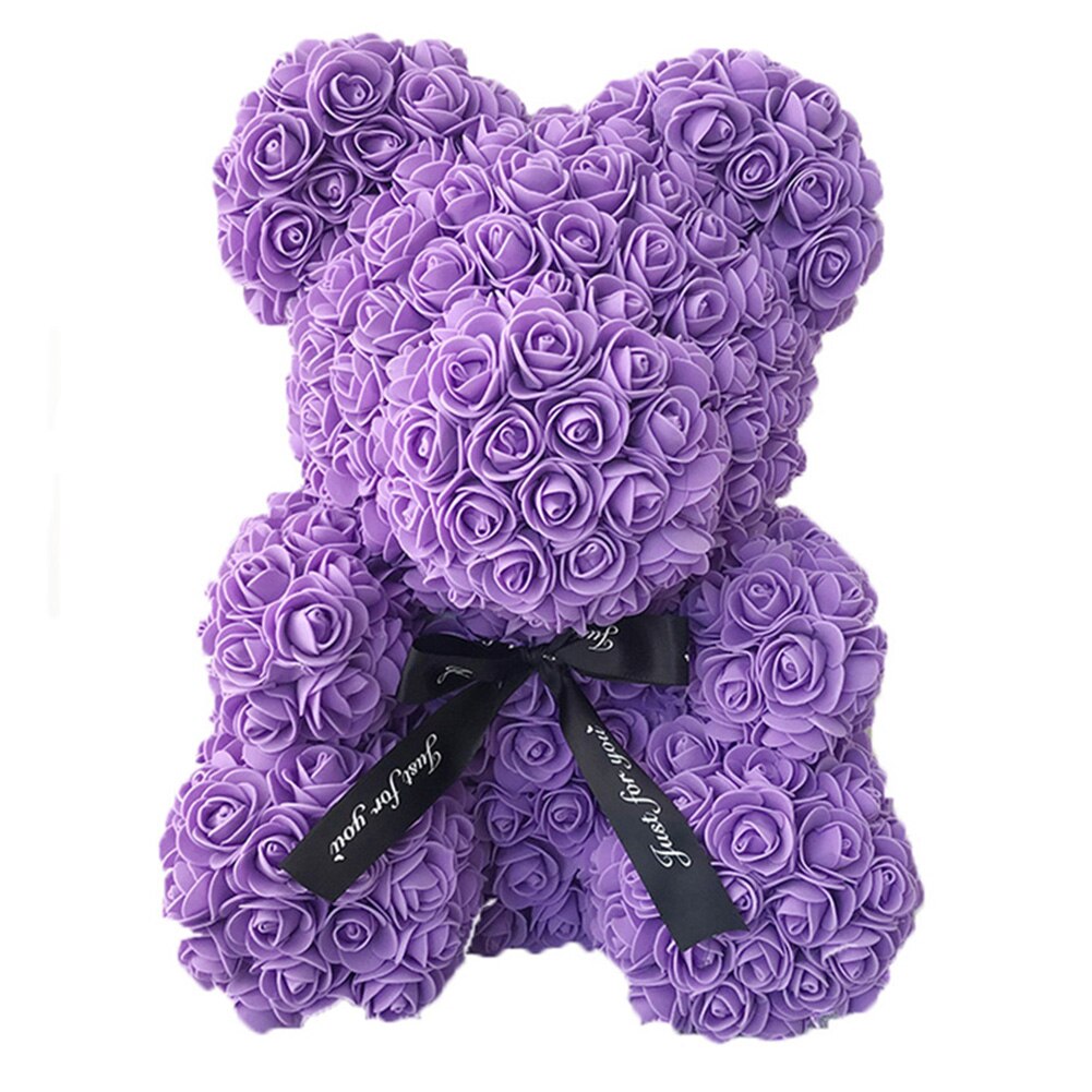 Ourson Rose en mousse de savon, fleur artificielle dans une boîte pour petite amie, de noël, de saint-valentin: purple