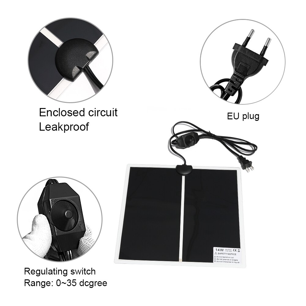 28*28Cm Terrarium Reptielen Warmte Mat 5-45W Klimmen Huisdier Verwarming Warm Pad Verstelbare Temperatuur Controller incubator Mat Gereedschap