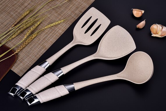 Juego de utensilios de cocina de Platycodon de trigo, utensilios de cocina de material de protección ambiental de grado alimenticio, diez piezas: 3pcs