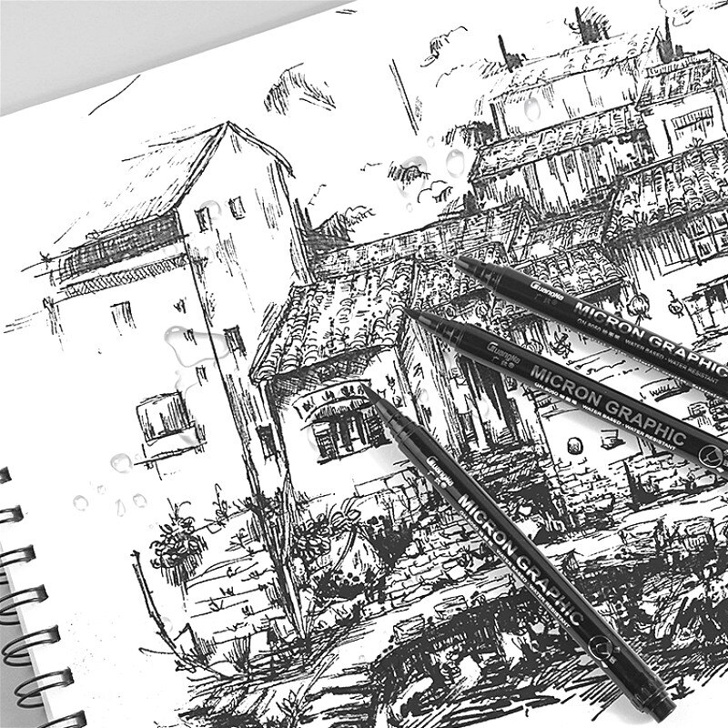 Pigment Liner Ink Paint Brush Marker Pen 0.05 0.1 0.2 0.3 0.4 0.5 0.6 0.8 Different Tip Black Fineliner Sketching Brush Pen Pens