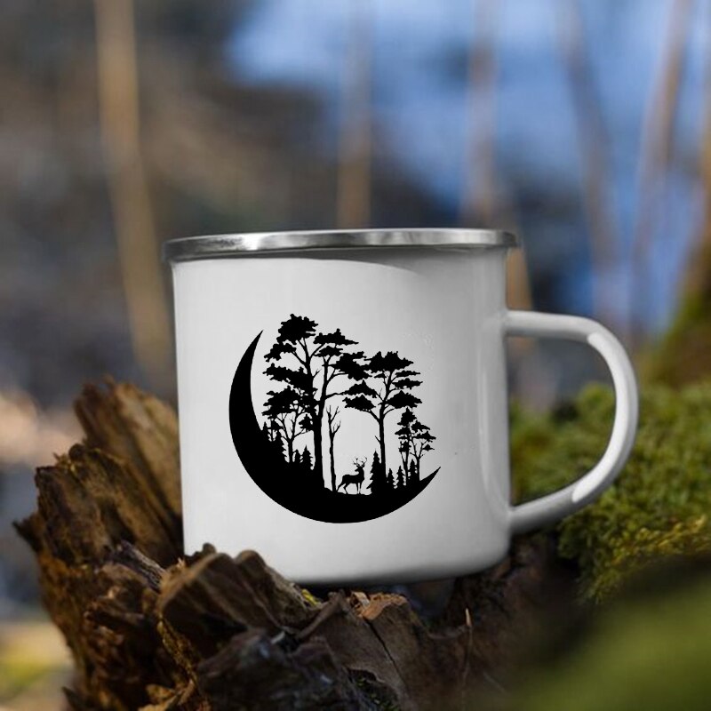 Taza con estampado de bosque y montaña, tazas creativas para café, té, bebidas, agua, desayuno, leche, Camping, senderismo, con asa,