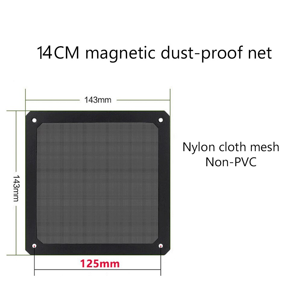 Filtro de malla antipolvo para PC, Marco magnético negro, 8CM, 12CM, 14CM, 120x120mm, funda de malla para ordenador: 14CM