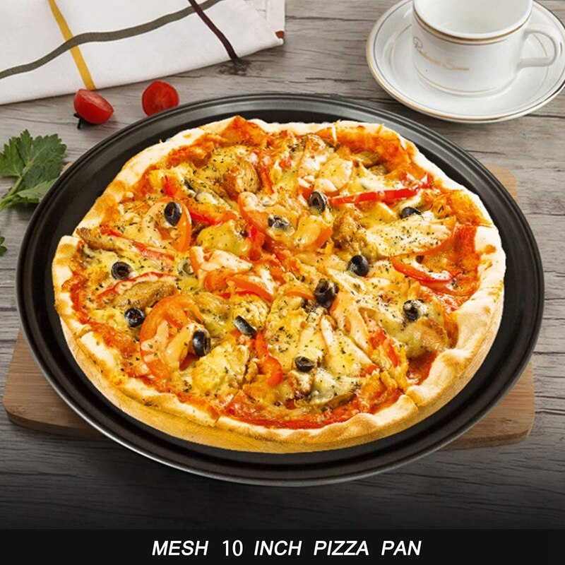 10 Inch Persoonlijke Geperforeerde Pizza Pannen Zwart Carbon Staal Met Anti-aanbak Coating Te Schoon Pizza Bakplaat