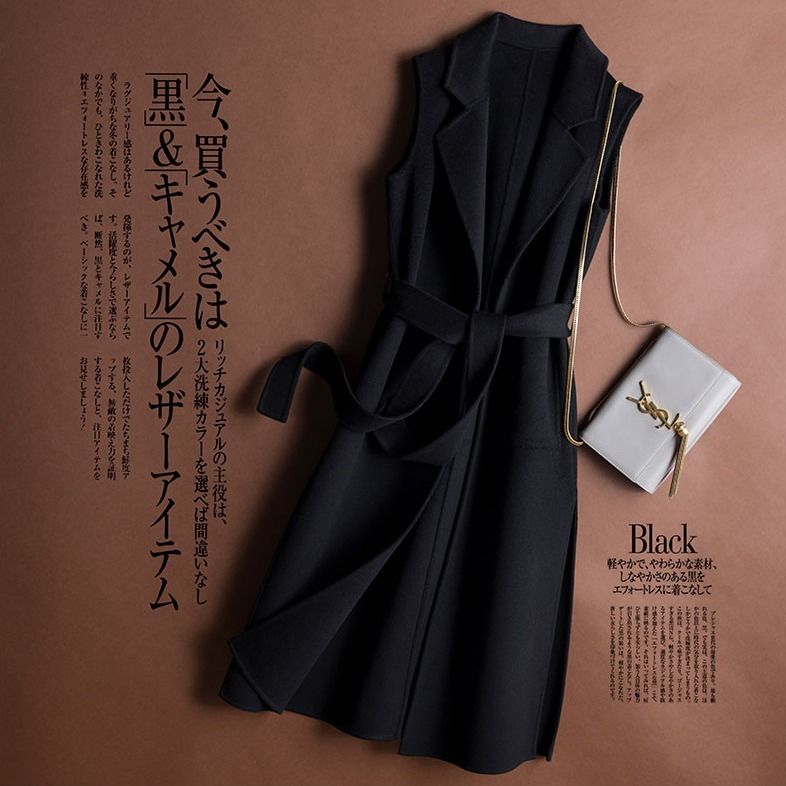 Våren kvinnor kontor dam kappa kvinnlig brittisk stil ärmlösa kavajer kausala kostymer lång jacka väst  a23: Svart / Xxxl