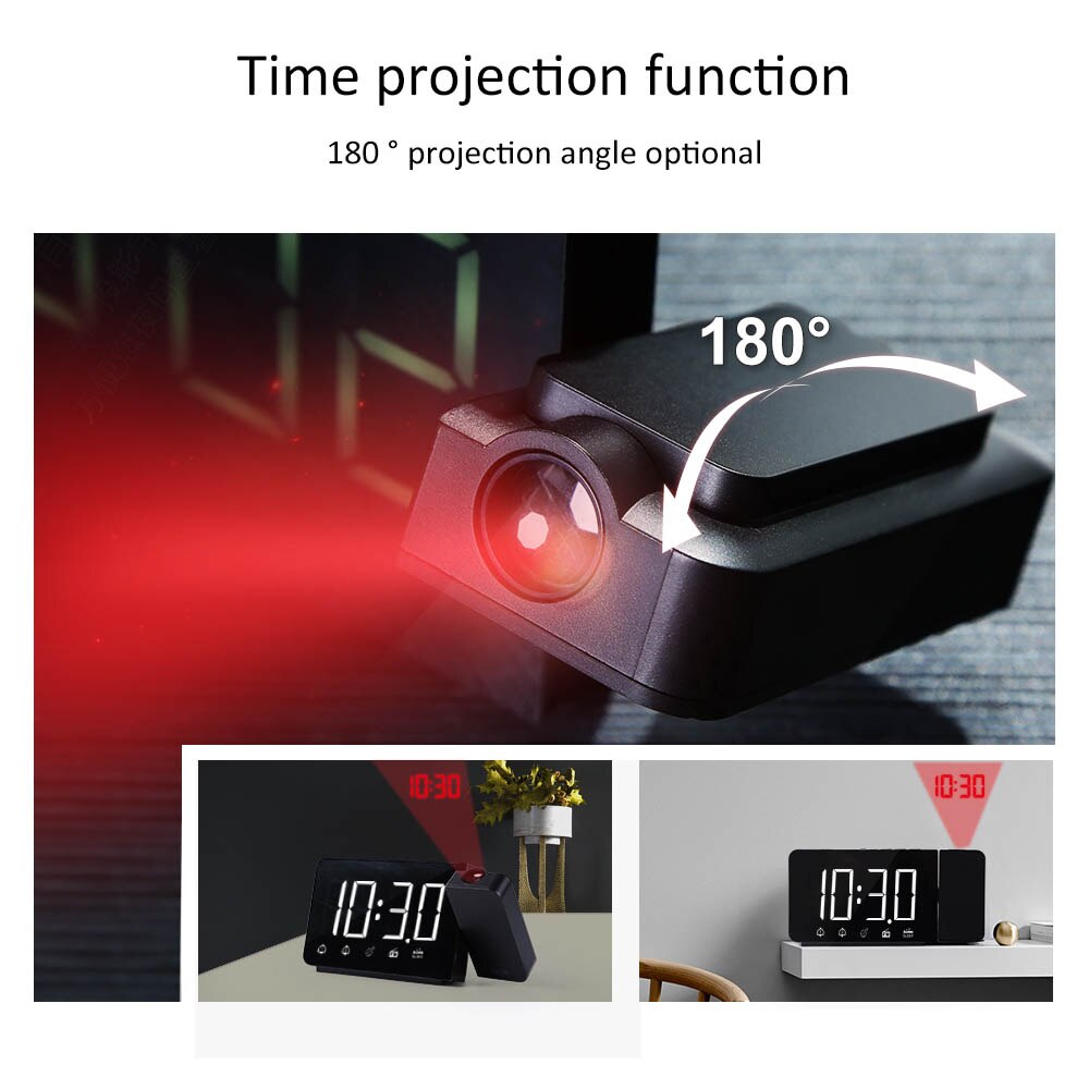 Projectie Wekker Digitale Datum Snooze Functie Backlight Draaibare Wake Up Projector Led Klok Met Tijd Projectie
