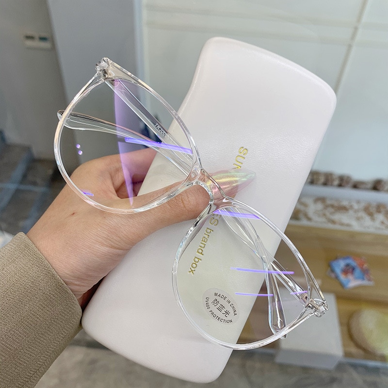 Montura transparente para gafas de ordenador para hombre y mujer, anteojos redondos con bloqueo de luz azul,