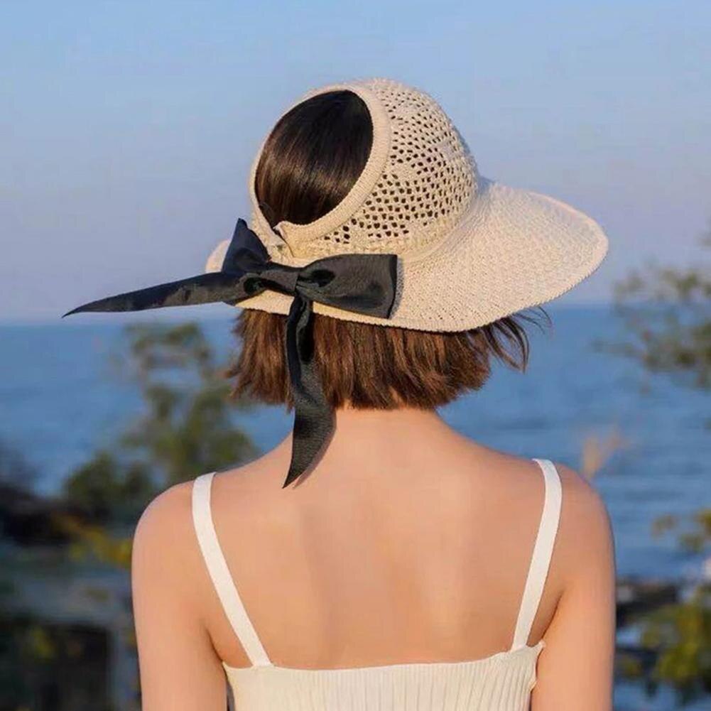 Outdoor Zomer Vrouwelijke Zon Hoeden Grote Rand Klassieke Strik Stro Voor Vrouwen Strand Hoed Casual Mode Uv Cap Opvouwbare Hoed protec P2U8