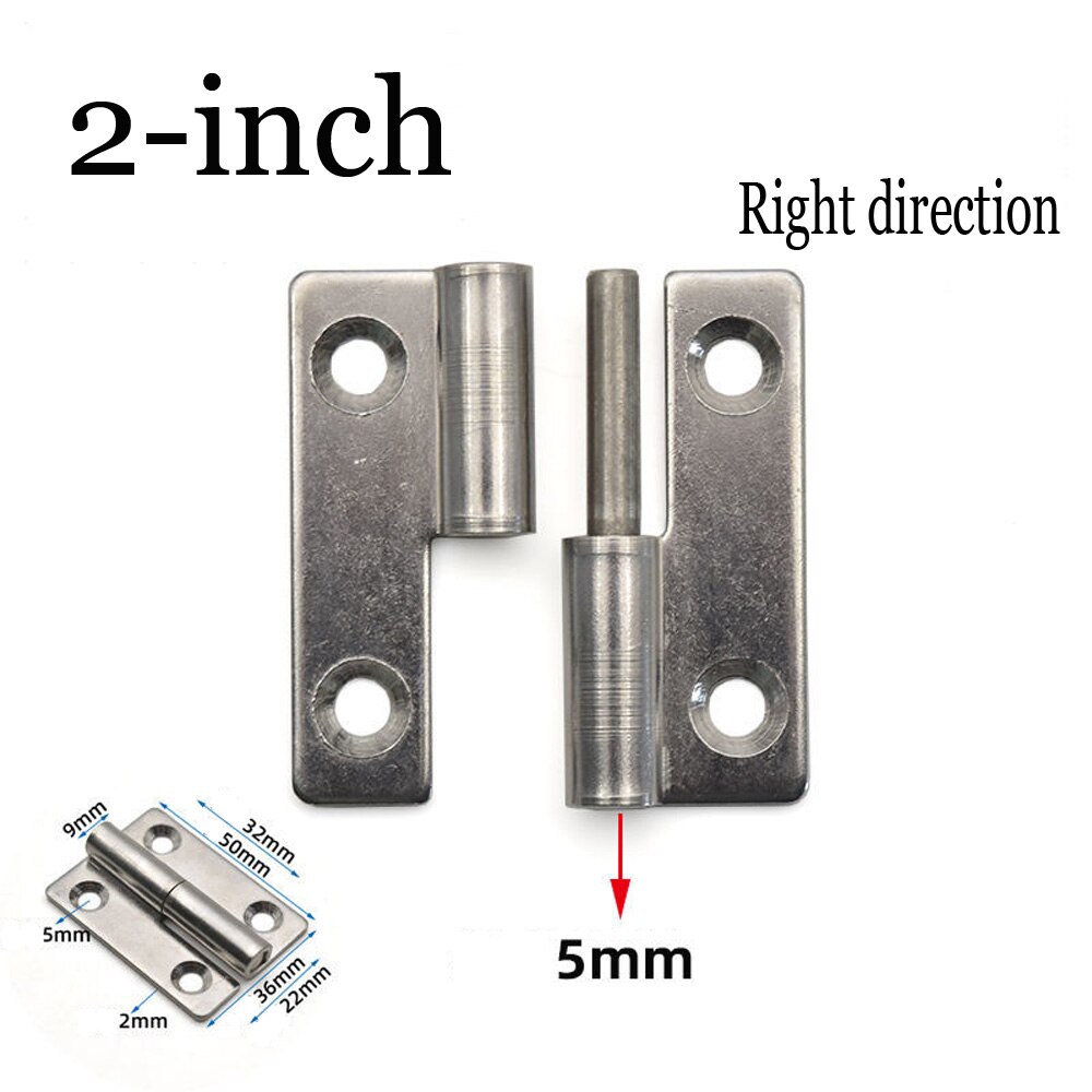 Thickened 304 stainless steel detachable hinge, heavy machinery and equipment hinge, 2 inch detachable industrial hinge: 2right