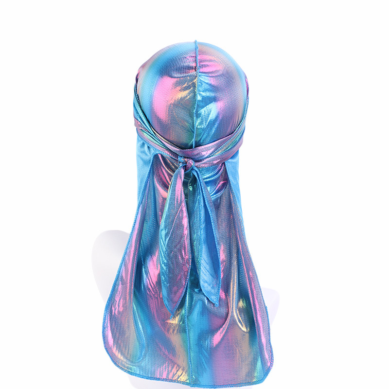 Durag Do Doo Du chiffon, casquette de randonnée respirante, Bandana en soie scintillante, couvre-chef à longue queue pour hommes et femmes, chapeau de Pirate Hip Hop