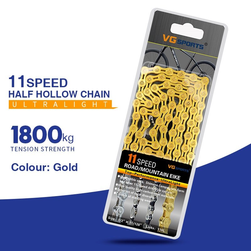 Fahrrad Kette 8 9 10 11 Geschwindigkeit MTB Rennrad Halb/Voll Hohl Kette Silber Gold Regenbogen Ketten für shimano SRAM Campanolo System: X11SL Gold