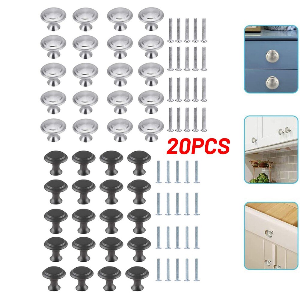 20pcs Stainless Steel Round Cupboard Knobs With Screw For Kitchen Furniture Kitchen Cupboard Pull Handles Furniture Hardware