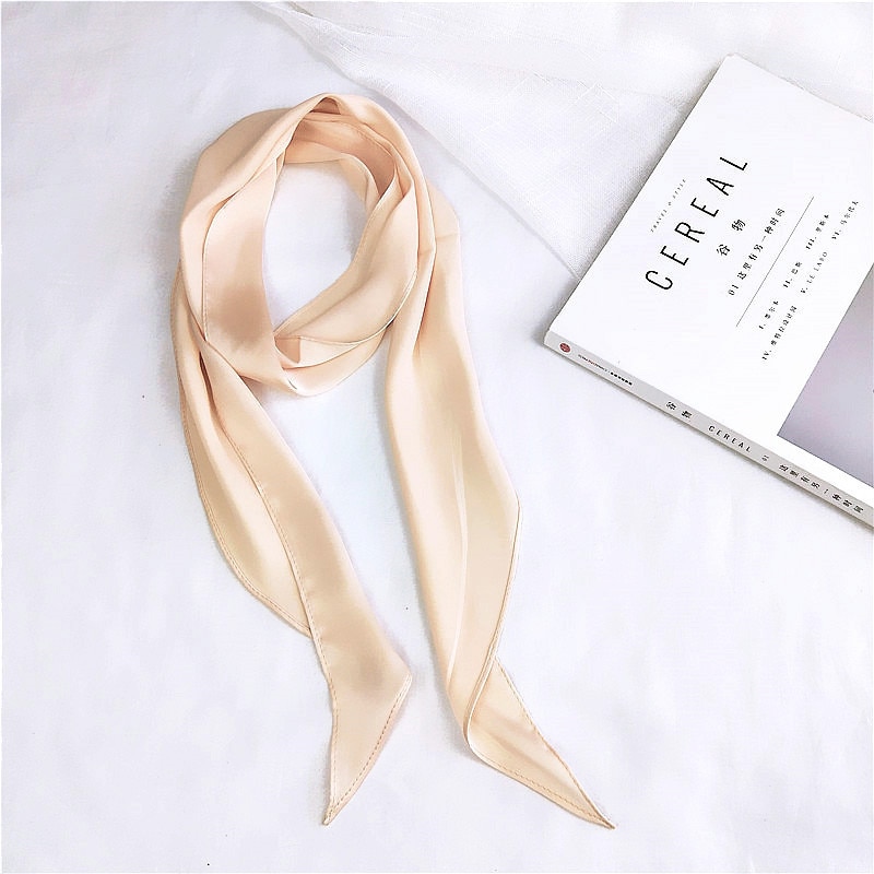 Vrouwen Mode Lint Zijden Sjaal Mooie Solid Meisjes Halsdoek Haarband Tas Handvat Wraps Kleine Hals Sjaals: Apricot