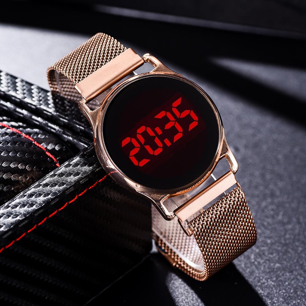 LED Electronic watches Star Watch For Women Rose Gold Mesh Magnet Starry Sky Quartz Wristwatch Gradient Ladies Wrist Watches
