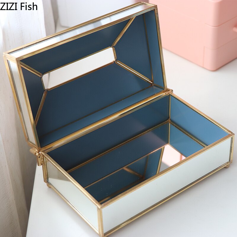 Modern Style Mirror Glass Tissue Box Plating Process Tissue Storage Box Household Desktop Decoration Tissue Box