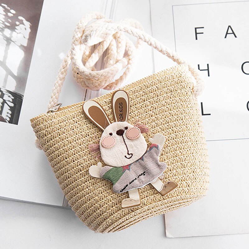 Cartoon Portemonnees Hand Made Kleine Stro Tassen Kinderen Geneigd Schoudertassen Messenger Bag Schattig Meisje Handtassen Kids: Rabbit-B