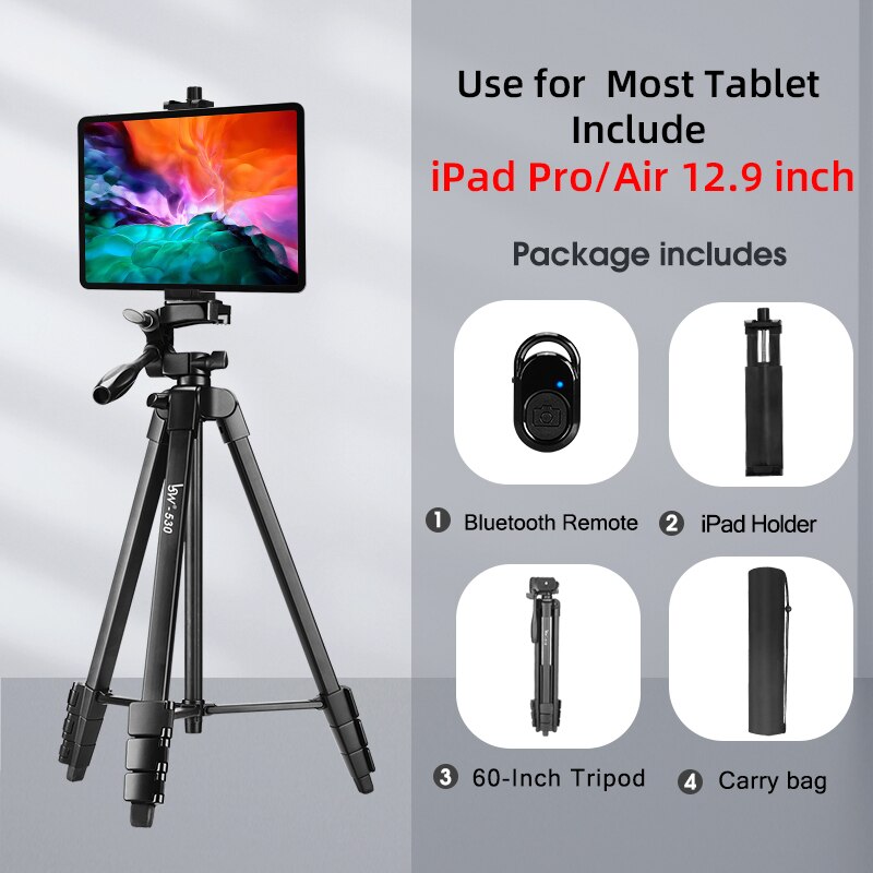 Camera Statief Voor Ipad Pro &amp; Mobiele Telefoon 150Cm Legering Statief Lichtgewicht Bluetooth Remote &amp; Tablet Houder Voor E-Book: Large Size Holder