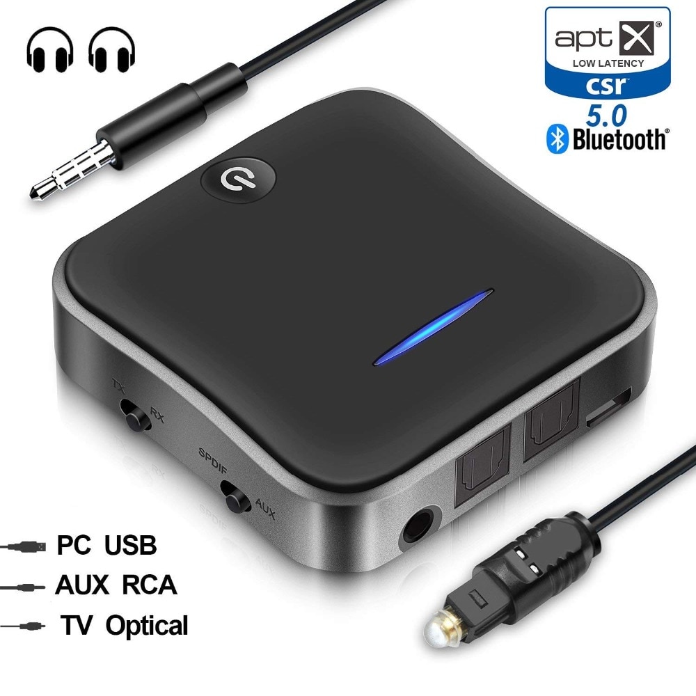 Pair TWO Headphones Bluetooth 5.0 Transmitter Receiver AptX HD Low Latency PC Computer Laptop TV Car Audio Dongle Music Adapter