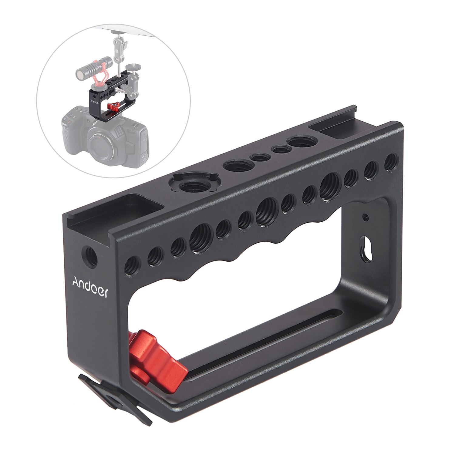 Andoer Camera Cage Top Handvat Grip Kaas Handvat 1/4 Inch 3/8 Inch Schroef Gaten Universele Video Stabiliserende Rig voor DSLR camera's