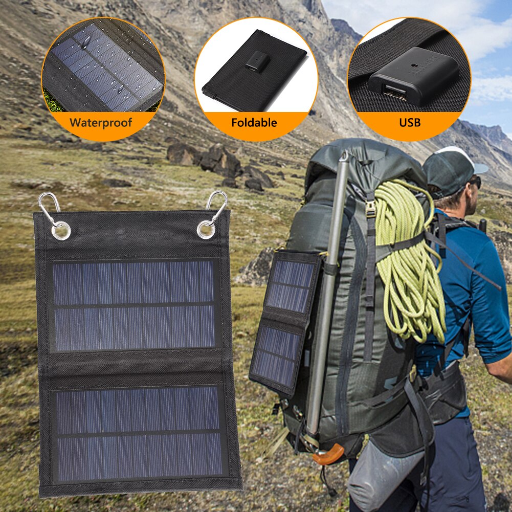 Waterproof Folding 6W Power Bank Charger Solar Cells Battery Pack 5V USB Portable Solar Panels for Mobile Phone with Carabiner
