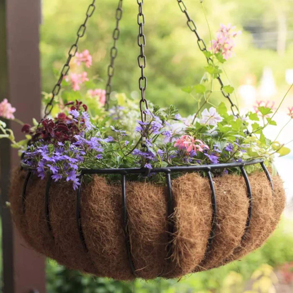 Cesta de flores colgantes tiesto redondo para jardín, cesta para plantas, cadena colgante de hierro, maceta, porta macetas de repuesto para decoración del hogar