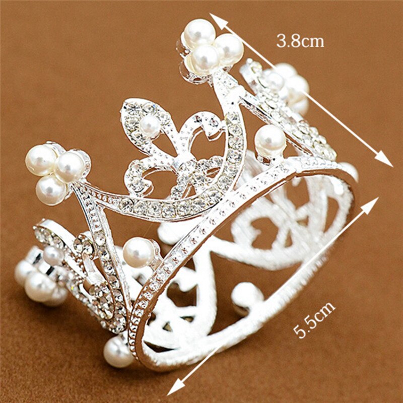 School Girl Small Size Pearl Tiara Crystal Flower Crown Tiaras Women Mini Tiara Wedding Hair Accessories Jewelry