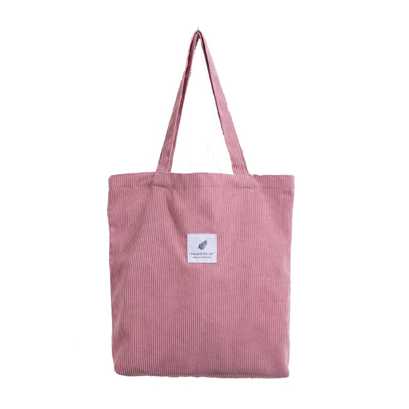 Corduroy Shopping Bag for Women 2022 Female Girls Casual Handbags Soft Reusable Fabric Affordable Shopper Shoulder Totes Bags: Pink