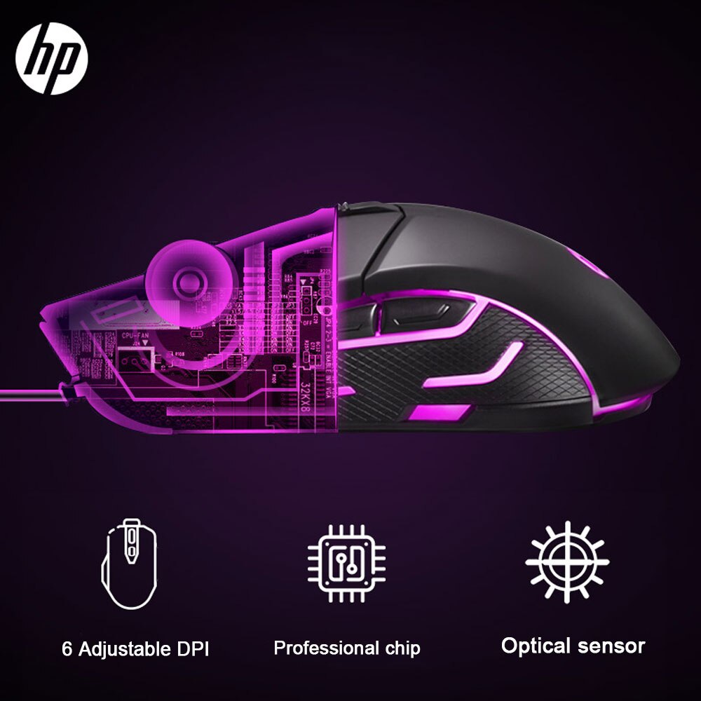 HP G260 RGB LED Light Wired Gaming Mouse Macro Ergonomic 5500 DPI Mouse for PC Computer Laptop Silent Mause Mice