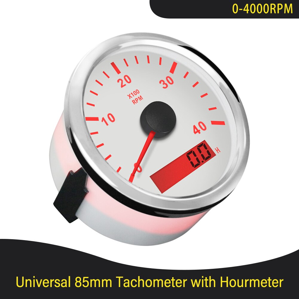 85mm Diesel Engine Tachometer with Digital Hourmeter 3K 4K 6K 7K 8K RPM for Marine Car Truck 9-32V with Red Backlight 12V 24V